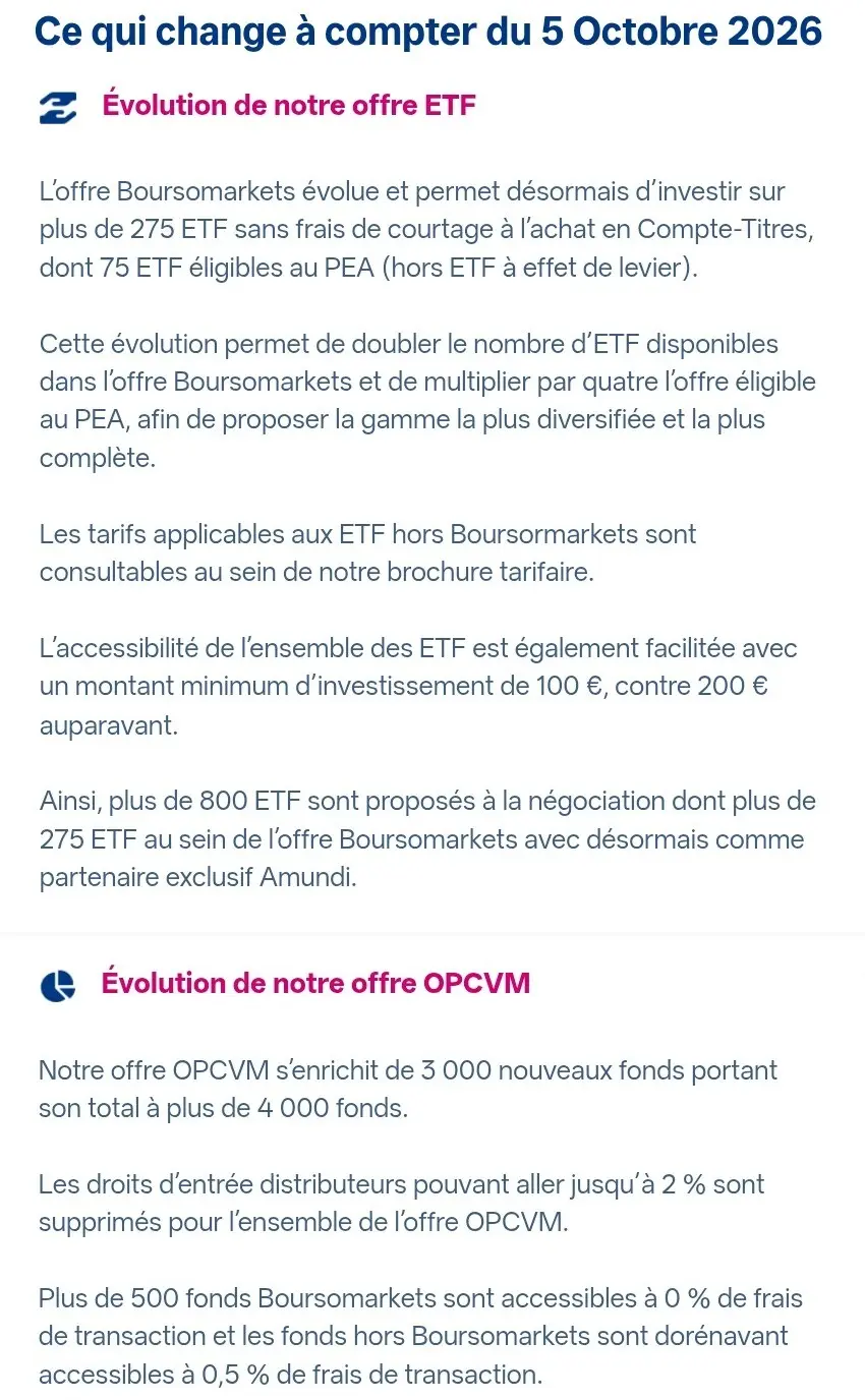 Mail boursobank nouveau tarifs etf