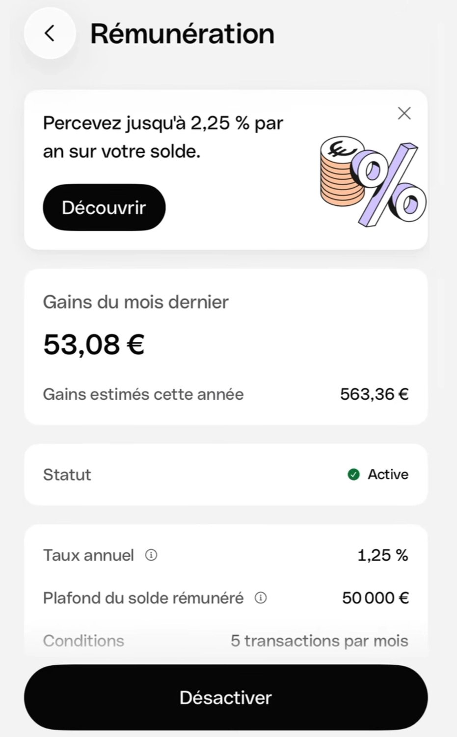 Remuneration solde qonto combien jai touche