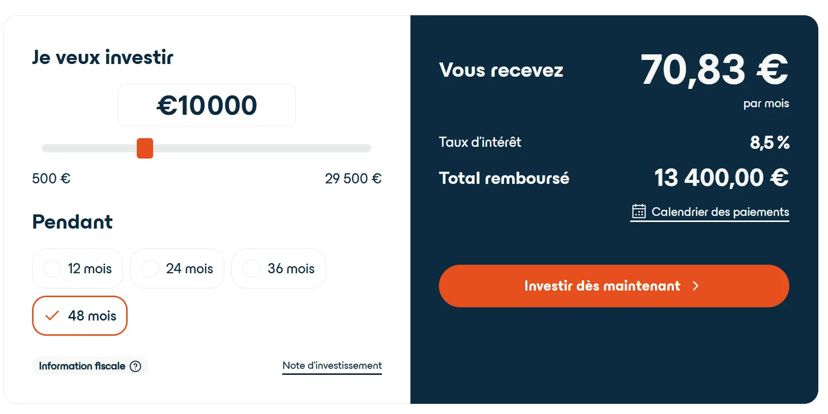 Calculatrice rendement enky invest sur fiche investissement