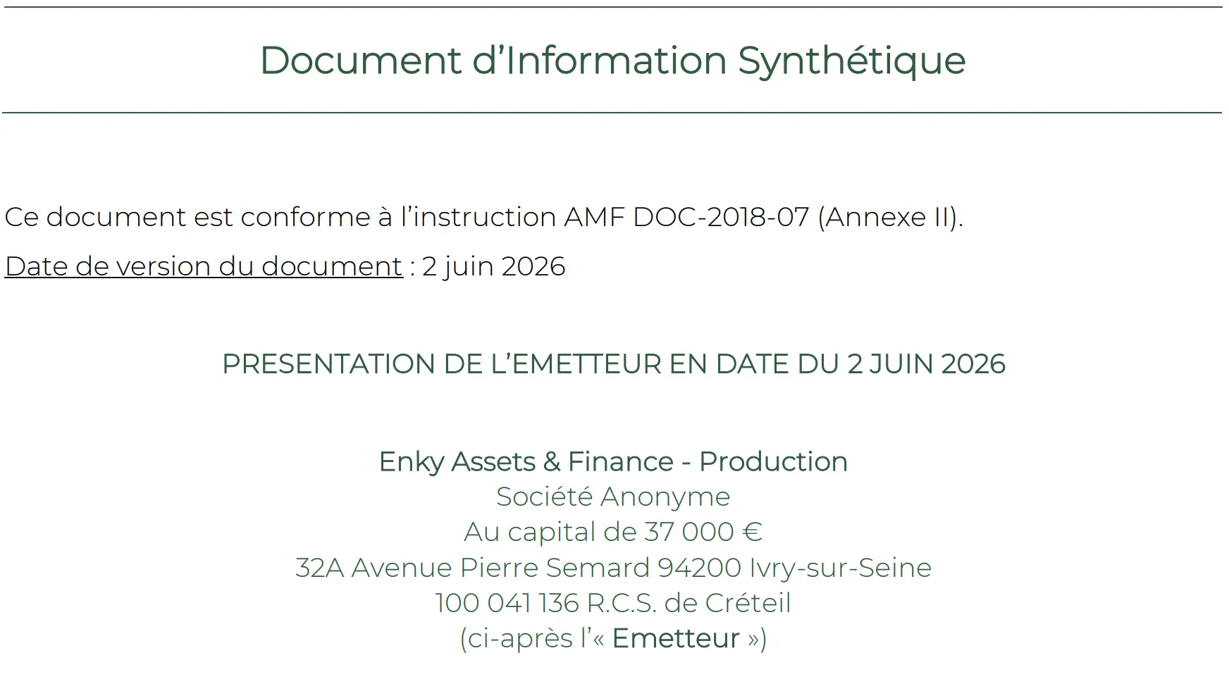 Dis note investissement enky invest amf pour chaque projet