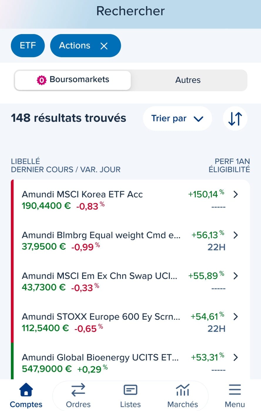 Interface recherche etf boursomarket app boursobank